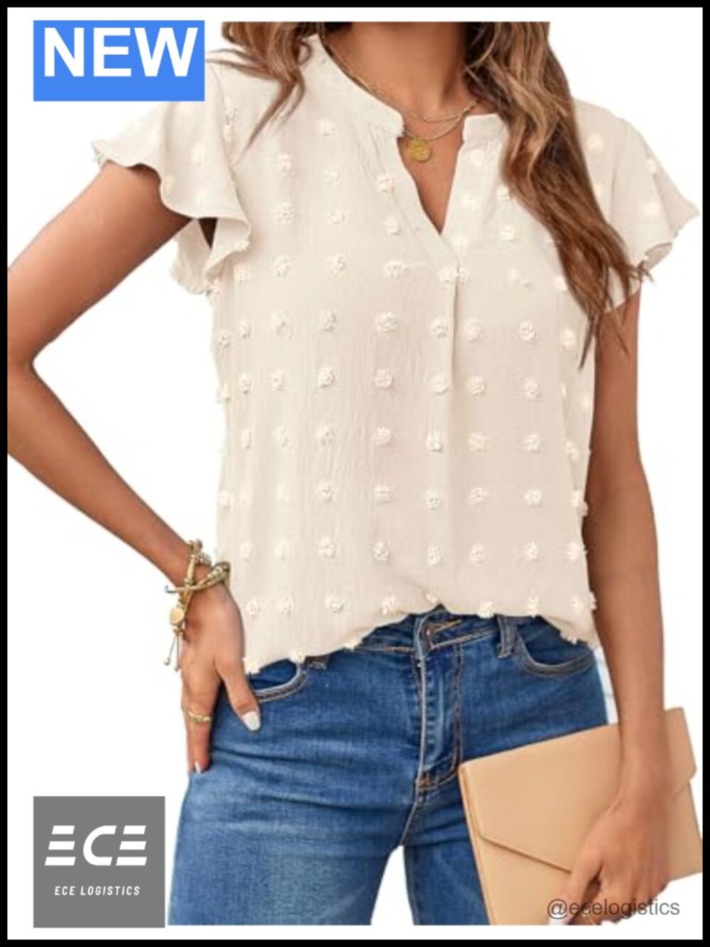 Womens Summer Ruffle Sleeve V Neck Blouse Casual Flowy Tunic Top